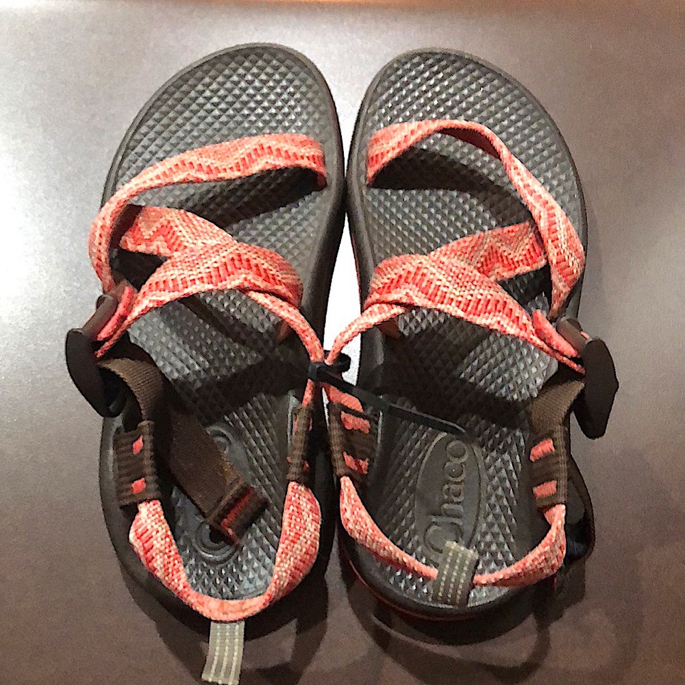 size 2 chacos | brown, pink, & orange |